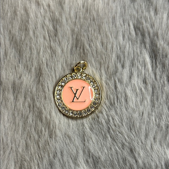 Accessories - Gold Tone Pink & Clear Rhinestone Circle Zipper Pull Bag Charm